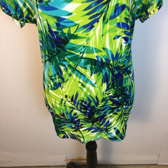 Cache Knit Top Sweater Sz XS Womans Green Blue Floral Knit Studded Short Sleeve - Picture 12 of 13